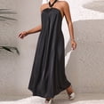 thumbnail image 2 of CHUMUD Summer Dress for Women Beach Boho Sleeveless Halter Tie Backless Strappy Loose Flowy Satin Vacation Maxi Dress Wedding Guests Long Dress, 2 of 6