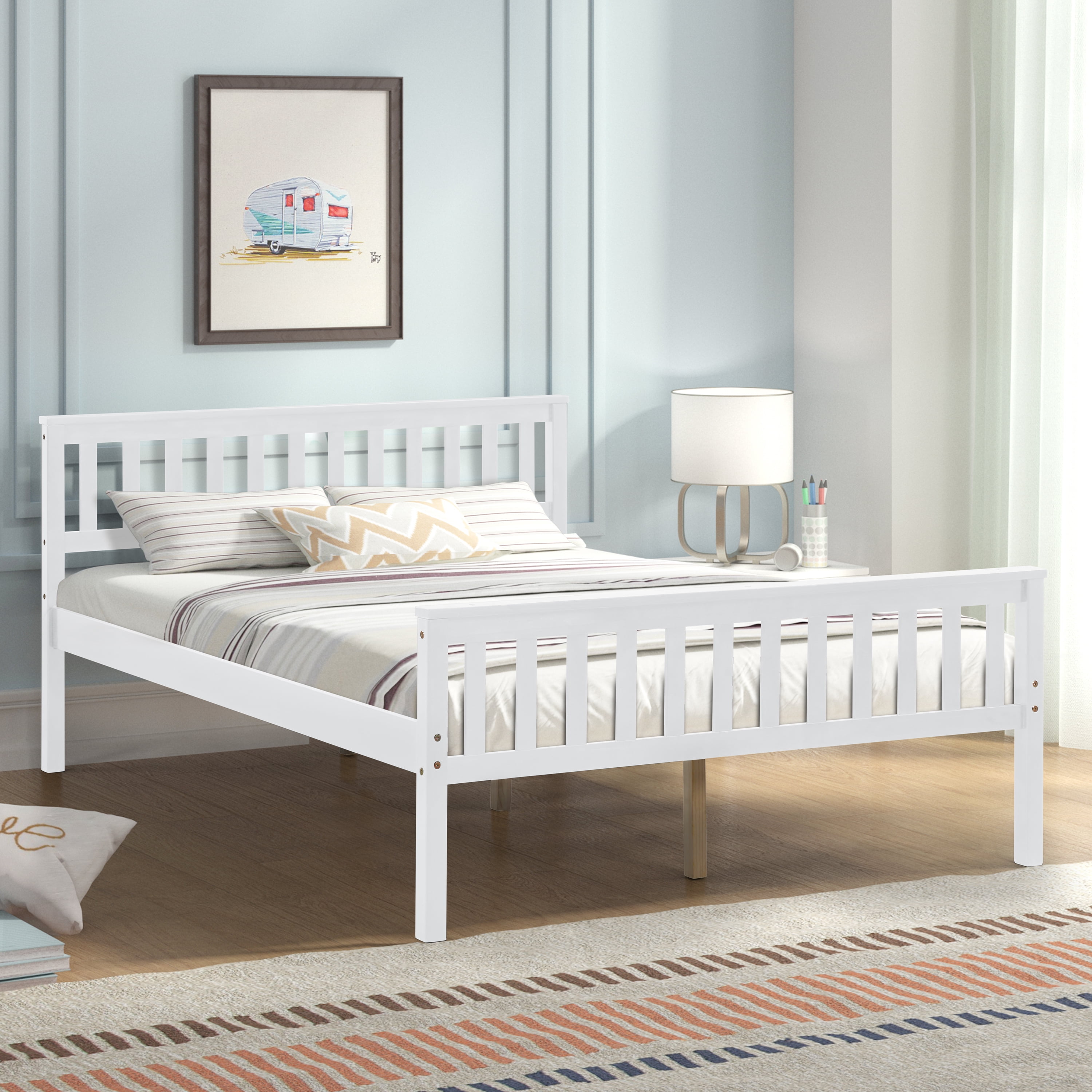 SYNGAR White Full Bed Frame with Headboard and Footboard, Solid Wood ...