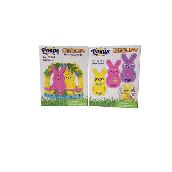 Peeps BrickCraft 3 Pack Yellow, Pink, Purple Bunnys (63pc) and Easter Basket with Pink and Yellow Bunnys (89pc)