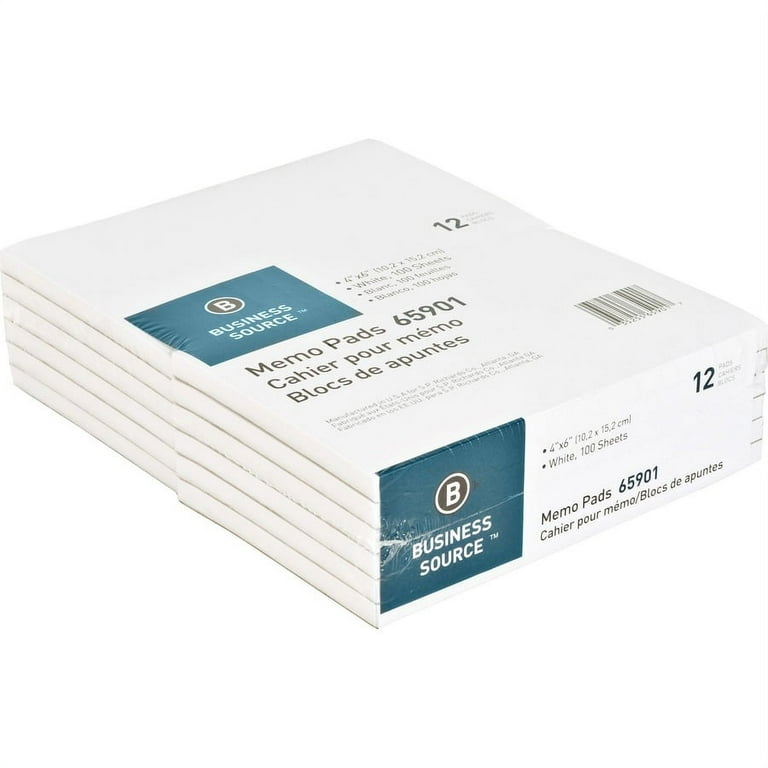 Business Source Plain Memo Pads - 100 Sheets - Plain - Glued - Unruled - 15 lb Basis Weight - 4 Business Source Plain Memo Pads - 100 Sheets - Plain - Glued - Unruled - 15 lb Basis Weight - 4