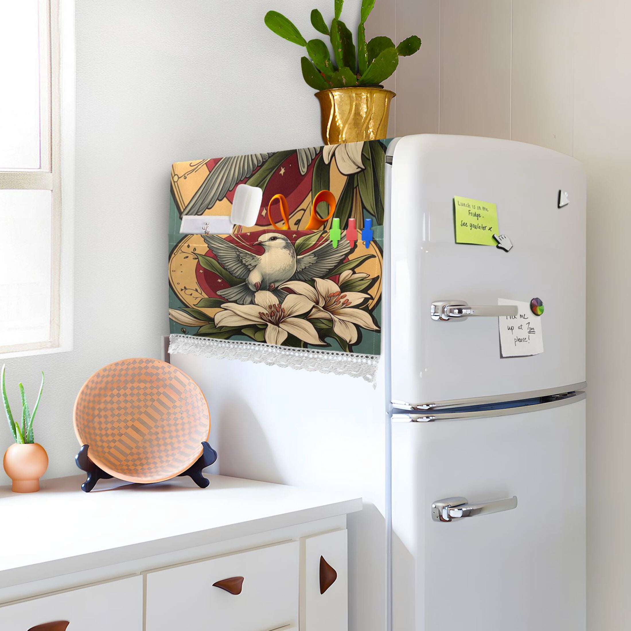 WOBOGO Illustration Of A Dove Of Peace with White Lily Washing Machine Cloth Dryer Refrigerator Top Cover Protective Non-Slip Mat For Kitchen Laundry