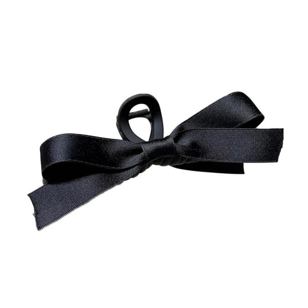 Pinza para el pelo con lazo grande de raso, cinta negra brillante, accesorio elegante para cabello fino o grueso, apta para peinados diarios o formales