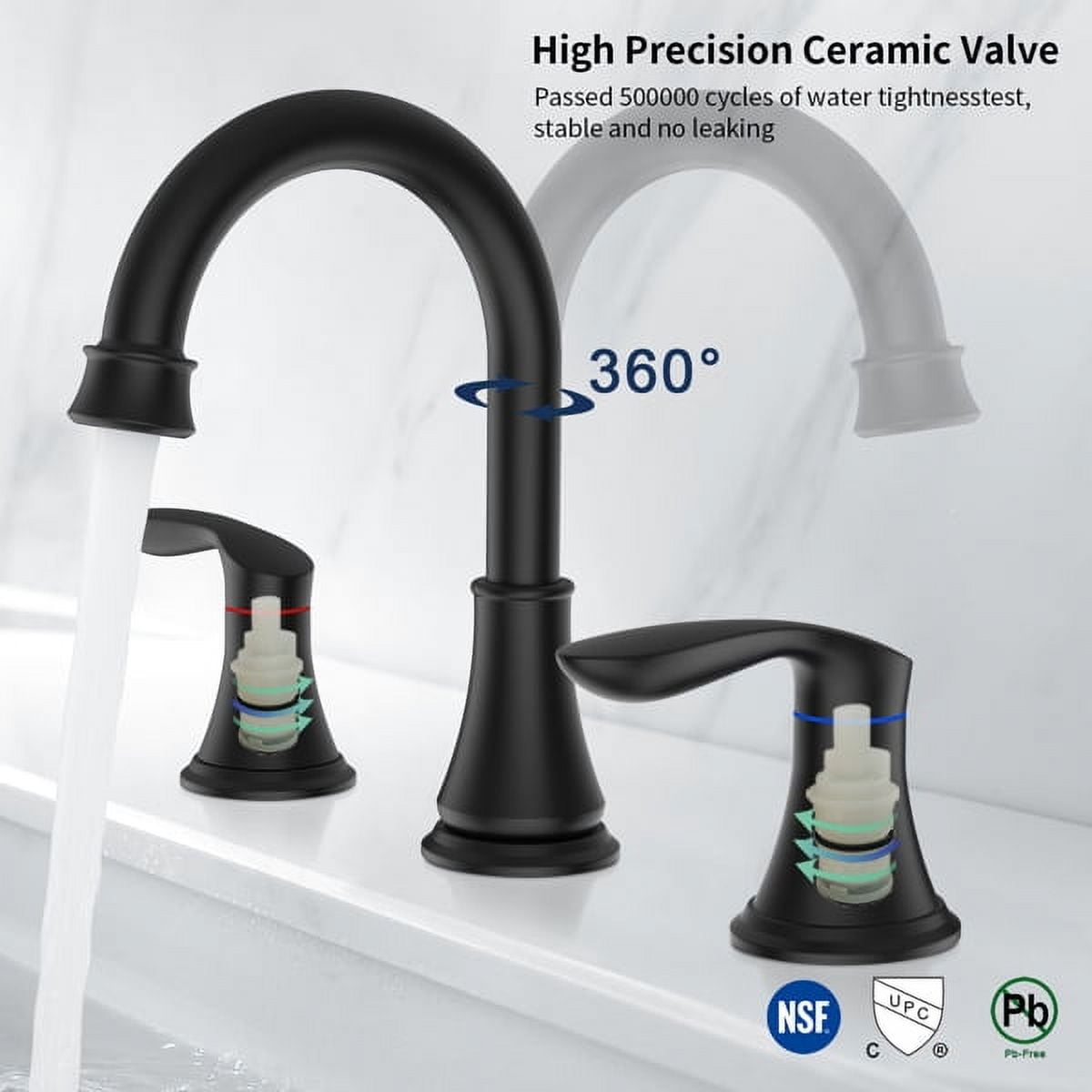 2-Handle Matte Black Bathroom Faucet, 8" Widespread 3-Hole Vanity Sink Faucet