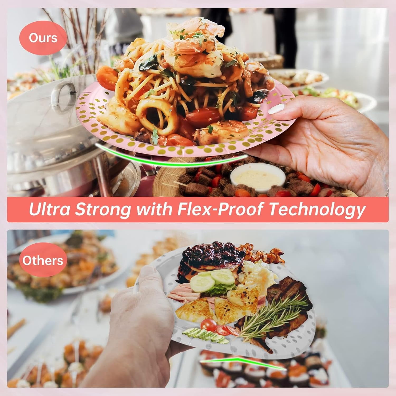 Pink and Gold Party Supplies, 100 Pack - 50 x 9" & 50 x 7" Disposable Paper Plates for Birthday, Wedding, or Any Party Decorations