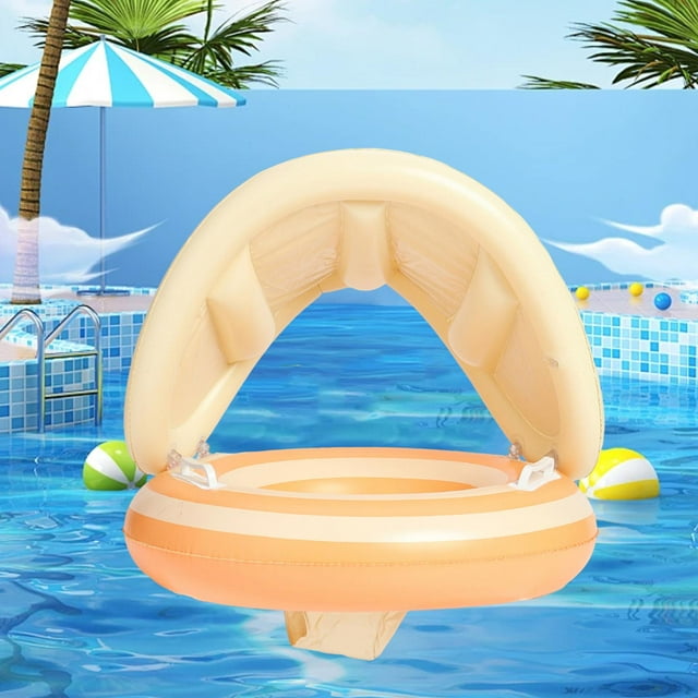 Flotador inflable para piscina de bebés con dosel para niños de 12 a 48 meses con asiento Naranja
