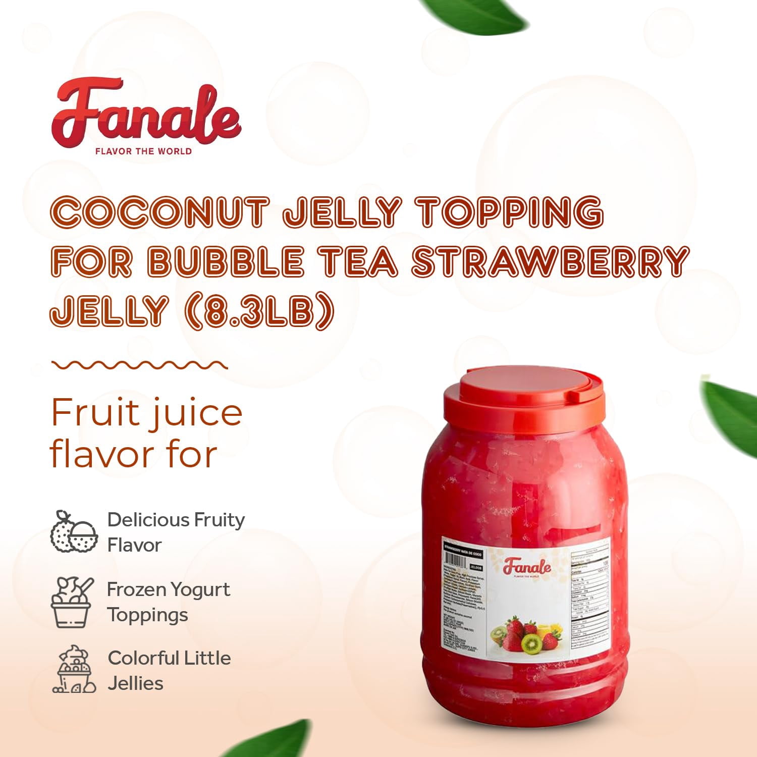 Fanale Strawberry Coconut Jelly Topping Nata de Coco for Bubble Tea, Ice Cream, and Desserts, 8.3 lb (Pack of 1)