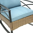 thumbnail image 6 of 3 Piece Patio Rocking Chairs, Rocking Conversation Set with Blue Cushions and Coffee Table, Outdoor All Weather Wicker Bistro Furniture Set, for Porch Lawn Balcony Backyard, D8007, 6 of 9