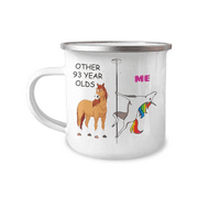 93rd Birthday Unicorn Camper Coffee Mug - Other 93 Year Olds Me Unicorn Coffee Mug -12 Oz Stainless Steel Enamel Finish White Camper Coffee Mug