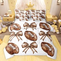jejeloiu Rugby Football Sport 7-Piece Twin Bedding Sets,Brown Cute Bowknot Bedding Comforter Set For Boys Girls Reversible