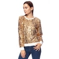 thumbnail image 3 of Women's Glitter Sequin Sweatshirt Long Sleeve Pullover Tops with Ribbed Cuffs, 3 of 5