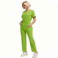 thumbnail image 4 of HAJWOH Womens Scrubs Sets Stretchy Nurse Uniform Short Sleeve V-Neck Scrub Top & Jogger Pants Solid Color Medical Scrub Sets with Multi Pockets Fluorescent Green M, 4 of 6