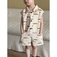 thumbnail image 1 of 2025 Mono Unisex de verano para niños, monos holgados con estampado de dibujos animados, pantalones cortos de una pieza de algodón puro para niños y niñas, 1 of 6