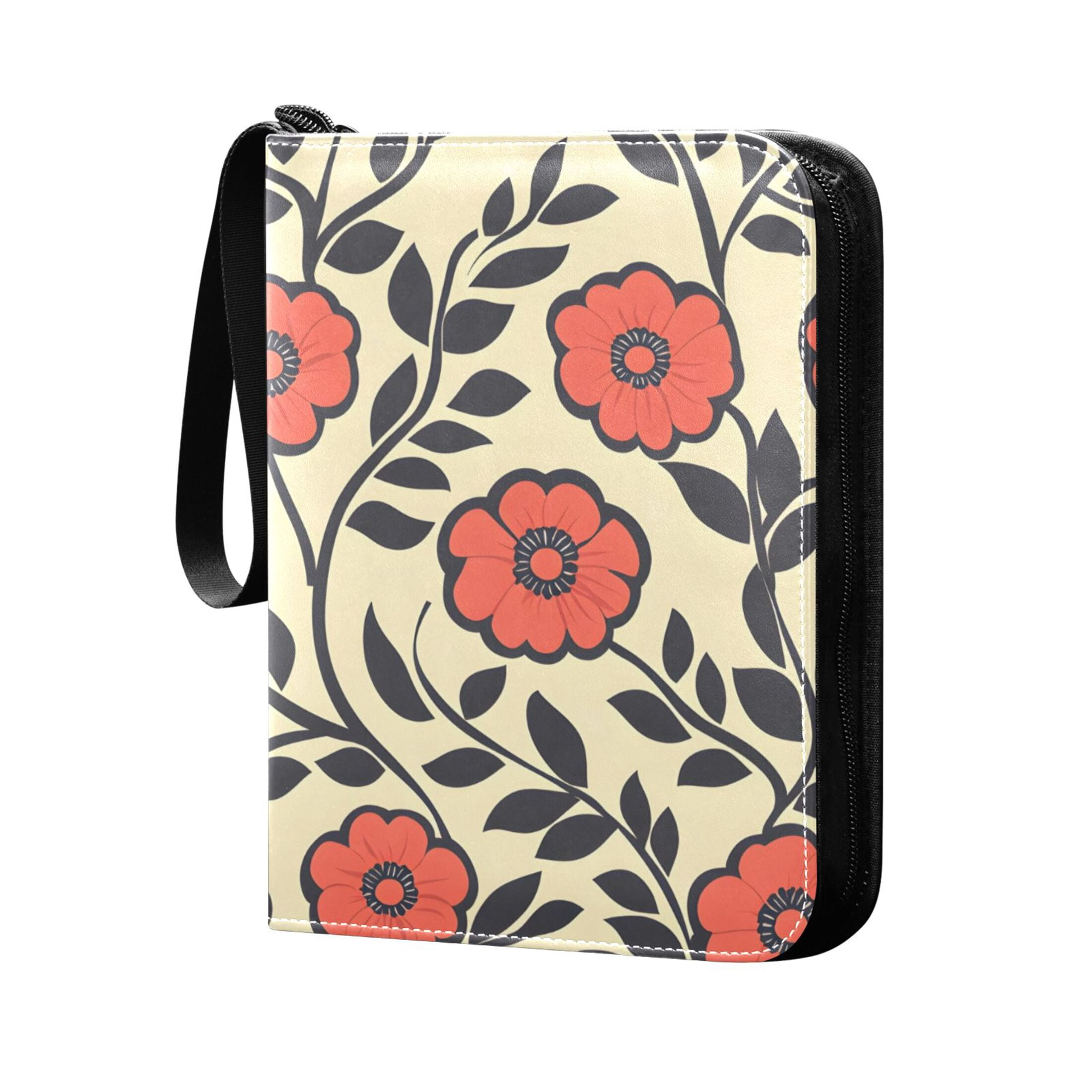 Trading Card Binder Album 400 Pockets 50 Removable 4-Pocket Pages Waterproof Elegant Retro Flowers and Leaves