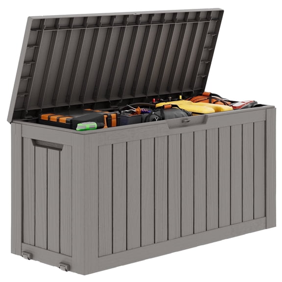 80 Gallon Resin Deck Box, Lockable Waterproof Patio Outdoor Storage Box(Grey)