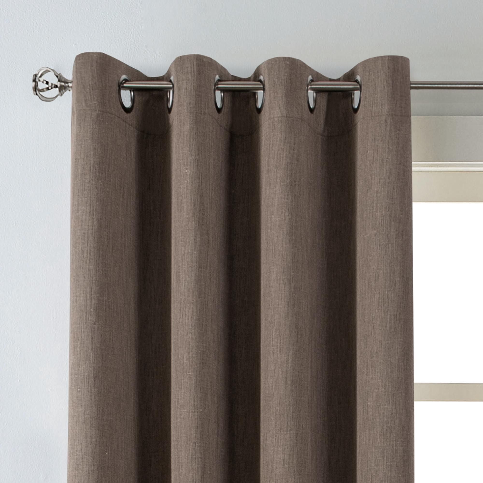 Eclipse Hadley 100% Blackout Curtain Panel, Linen Blend Grommet Window Curtain, 1 Panel, 50 In Wide x 84 In Long, Chocolate