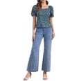 thumbnail image 2 of INSPIRAR CHIC Blusa Floral para Mujeres Cuello Cuadrado con Manga Abullonada Espalda Fruncida Top Casual Azul Oscuro M, 2 of 6