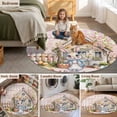 thumbnail image 6 of Easter Bunny Round Area Rugs Collection 6', Colorful Eggs Spring Flowers Pastoral Pink Plaid Non Slip Indoor Circular Throw Runner Rug Floor Mat Carpet for Living Room Dining Table Bedroom Nursery, 6 of 9