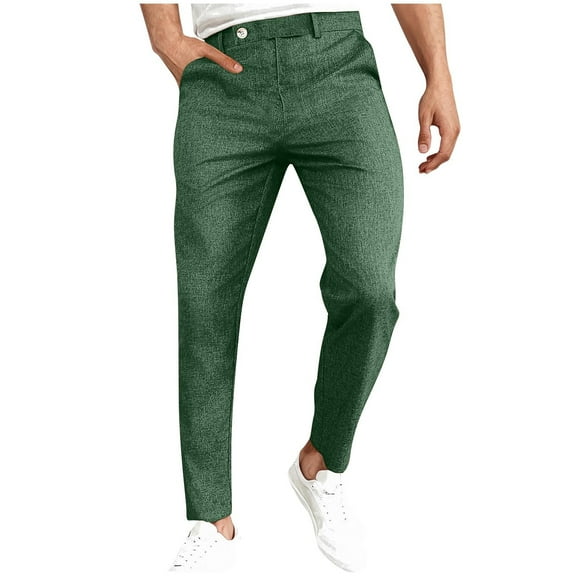 GuangCheng Mens Slim Fit Dress Pants,Line Blend,Stretch,Twill,Casual,Skinny Dress Trousers,Army Green,Size 2XL