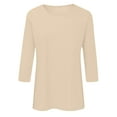 thumbnail image 5 of GEWSEY 3/4 Length Sleeve Womens Tops Casual Loose Fit Crewneck T Shirts Cute Solid Three Quarter Length Tunic Tops (Light Yellow, XL), 5 of 6