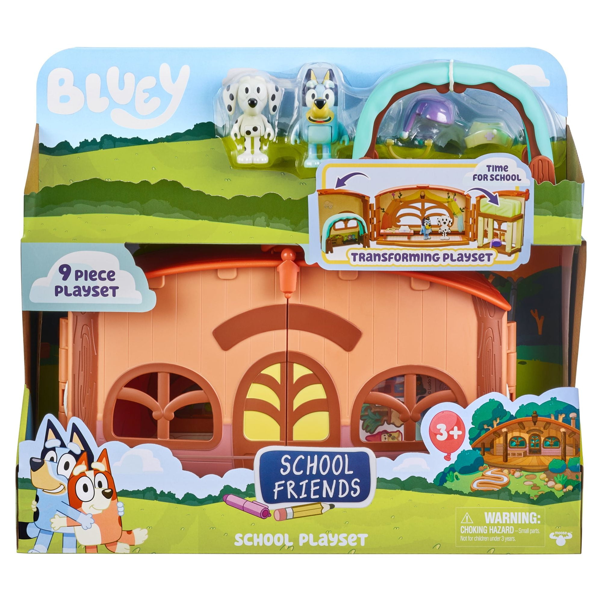 Bluey, School Friends Calypso's School, Chloe and Bluey 3 inch Figures & Playset, Preschool, Ages 3+