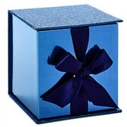 Hallmark Signature 4" Small Gift Box with Fill (Dark Blue Glitter) for Christmas, Hanukkah, Father's Day, Weddings, Graduations and More