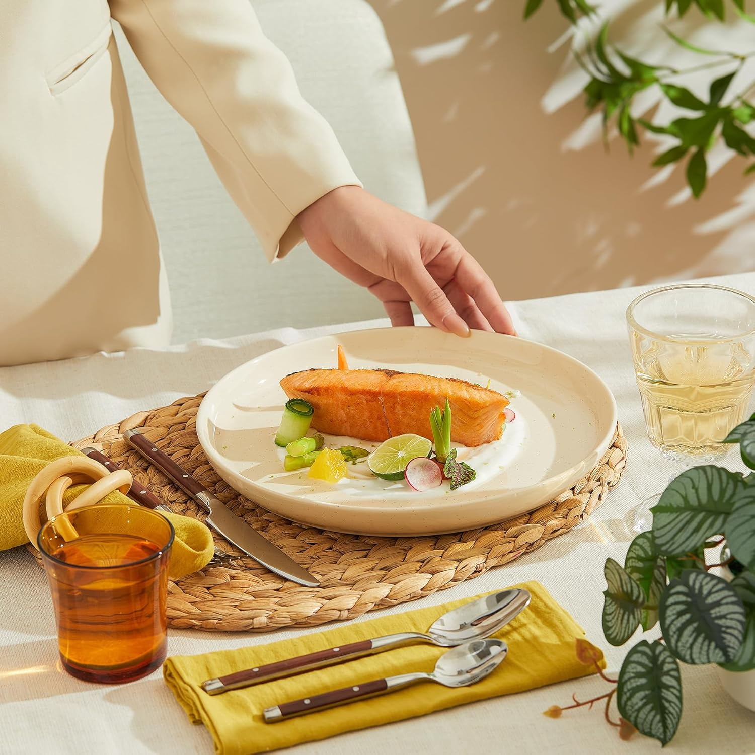 Porcelain 7.4 Inch Dessert Plates Set of 6 - White Salad Modern Appetizer Plates - Dishwasher, Microwave, Oven Safe, Smooth Glaze, Scratch Resistant