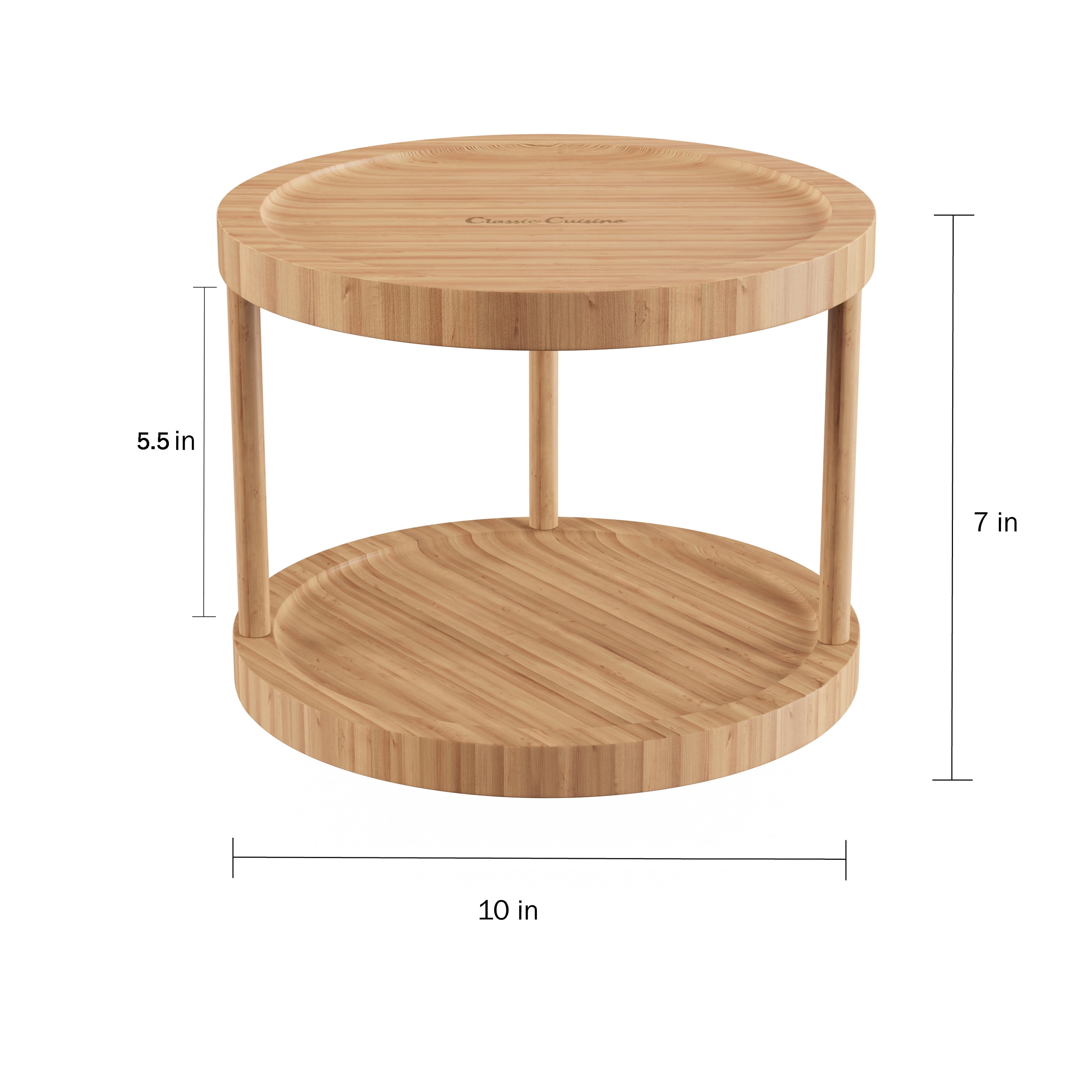 Lazy Susan – All-Natural Bamboo Round Two Tier Turntable with 10