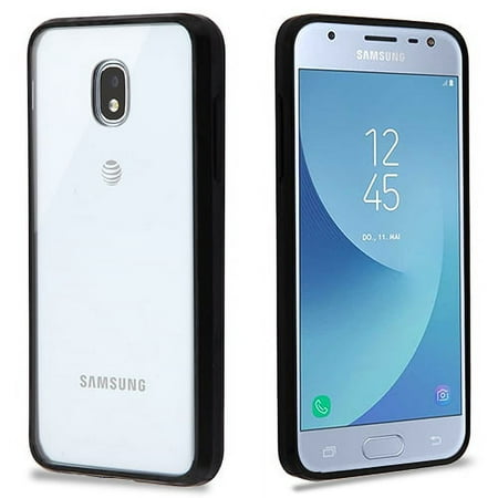 Samsung Galaxy J3 V /J3 3rd Gen /Galaxy Express Prime 3 Slim Fit Hybrid Transparent Rubber Gummy Hard PC Silicone Phone Case Cover [ Clear Black ]