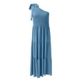 thumbnail image 6 of Baqcunre Homecoming Dresses Women'S Bohemian Maxi Dress Summer One Shoulder Sleeveless Long Dress Tiered Ruffle Hem Flowy Dress Prom Dress Corset Dress Blue Dress L, 6 of 8