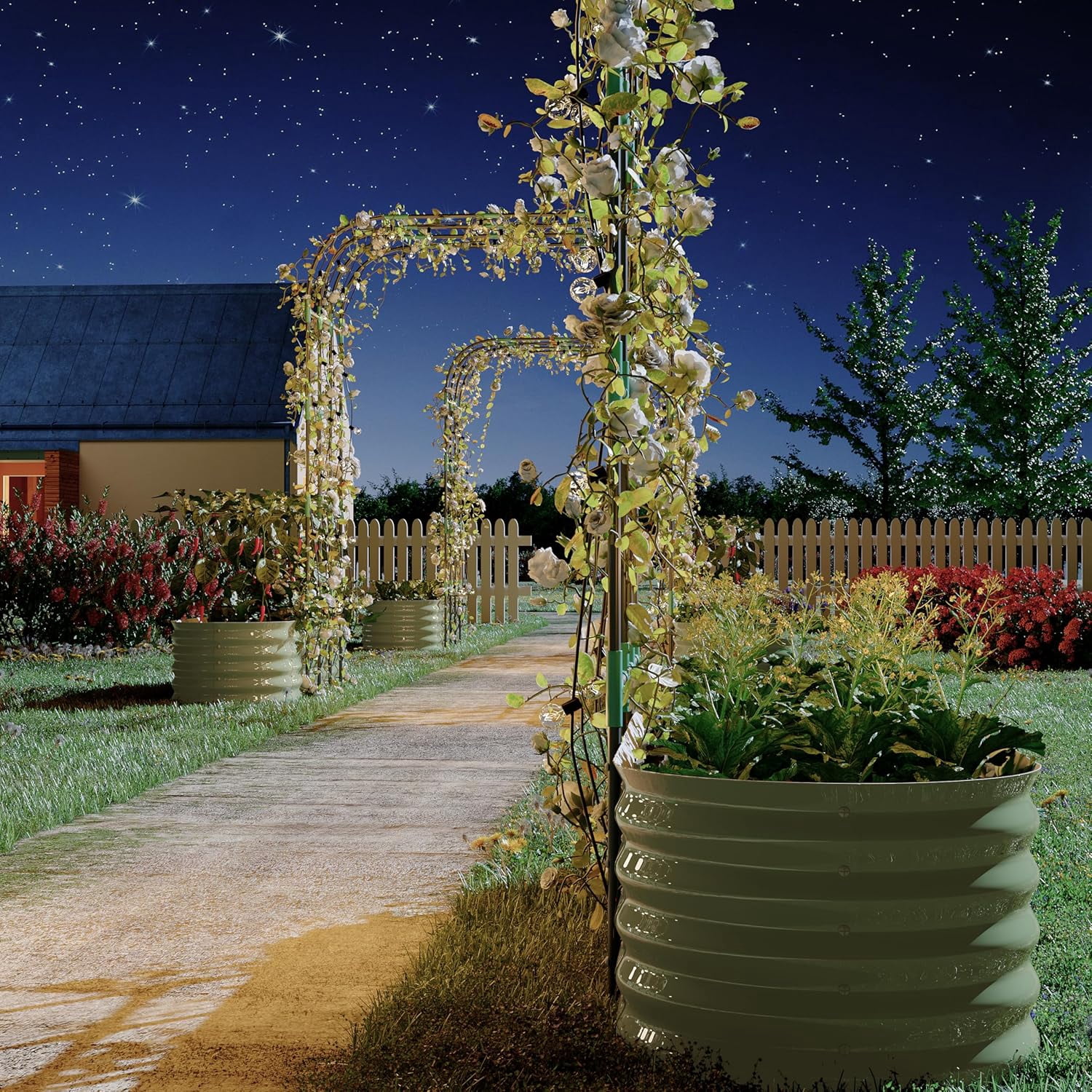 Riedhoff 2 Pack Raised Garden Bed Kit 6.56*1.96*1.47'​​, with 7.87' Tall Arch Trellis, Off-white