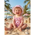 thumbnail image 4 of BemeyourBBs Toddler Baby Girl Strawberry Bow Cherry Swimsuit Infant Bathing Suit One-Piece Swimsuits Sun Hat Set Front Bow Rash Guard Spaghetti Strap Swimwear Summer Beach Wear Headband, 4 of 9
