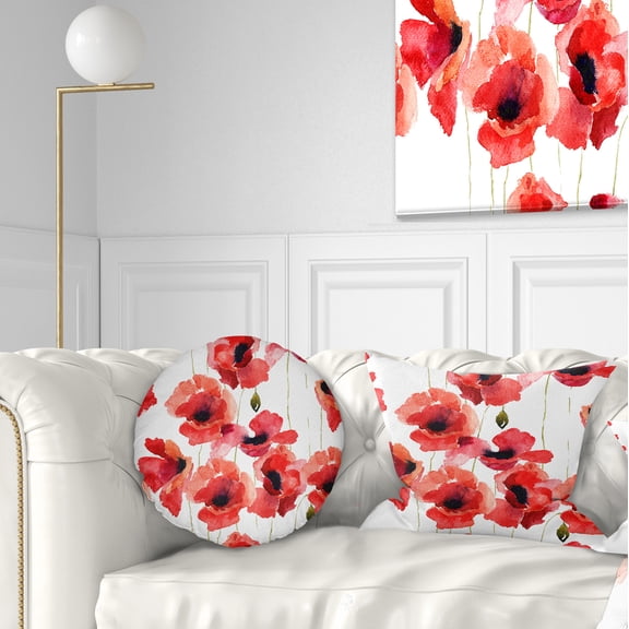 Designart Stylized Poppy Flowers Illustration - Floral Throw Pillow - 12x20