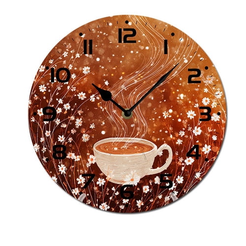 ZXCXRQFa Coffee Bar Cup Kitchen Home 10 Inch Silent Vintage Design Round Wall Clock Numerals Design Non Ticking Retro Clocks Home Decor Desk Clock