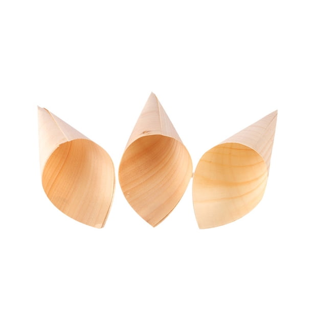 EeaseMX 50 vasos desechables de helado, conos de madera para aperitivos, fiestas y aperitivos (15 x 6 cm)