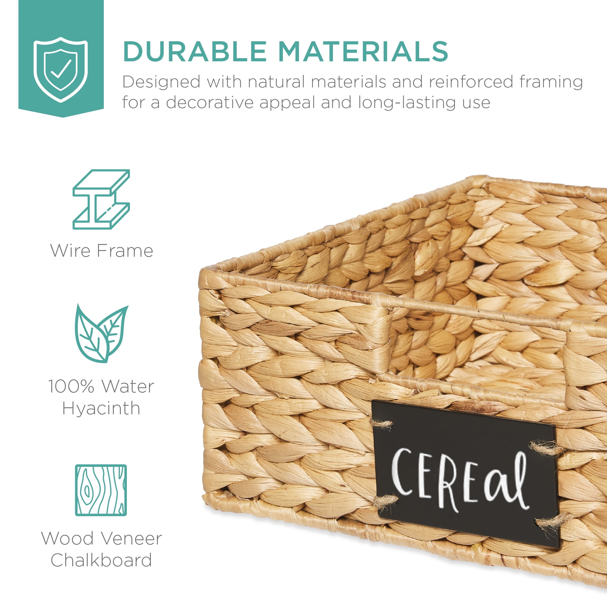 Best Choice Products Set of 4 13in Woven Water Hyacinth Pantry Baskets w/ Chalkboard Label, Chalk Marker - Natural