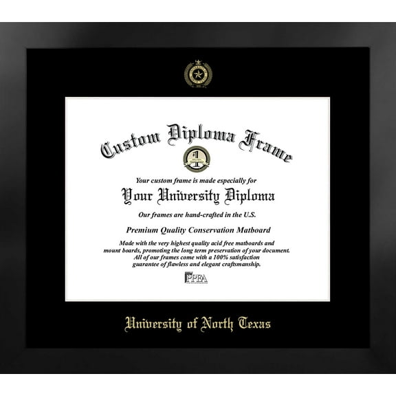 University of North Texas 17w x 14h Manhattan Black Single Mat Gold Embossed Diploma Frame with Bonus Campus Images Lithograph (value savings at $59)