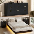 thumbnail image 2 of ASTUVIA 4-Piece Bedroom Set for Adult, Fluted Queen Floating LED Bed Frame with 2 Nightstands and Fluted 9 Drawer Dressers,Black, 2 of 10