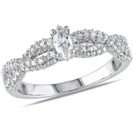Miabella 1/3 Carat T.W. Marquise- and Round-Cut Diamond Sterling Silver Infinity Engagement Ring