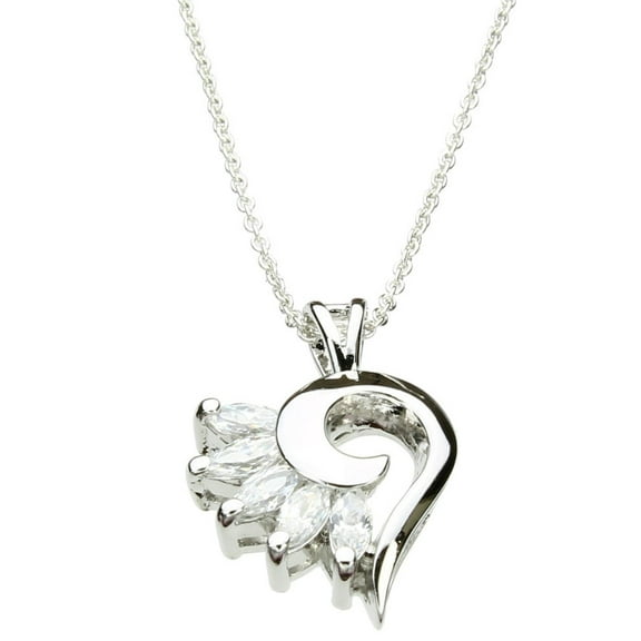 Cubic Zirconia Sterling Silver Heart Pendant Cable Chain Necklace 16"