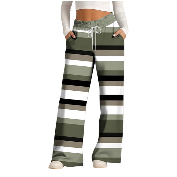 Womens Sweatpants Sevevn Womens Striped Wide Leg Pants Casual Drawstring Elastic Waist Loose Lounge Pant with Pockets