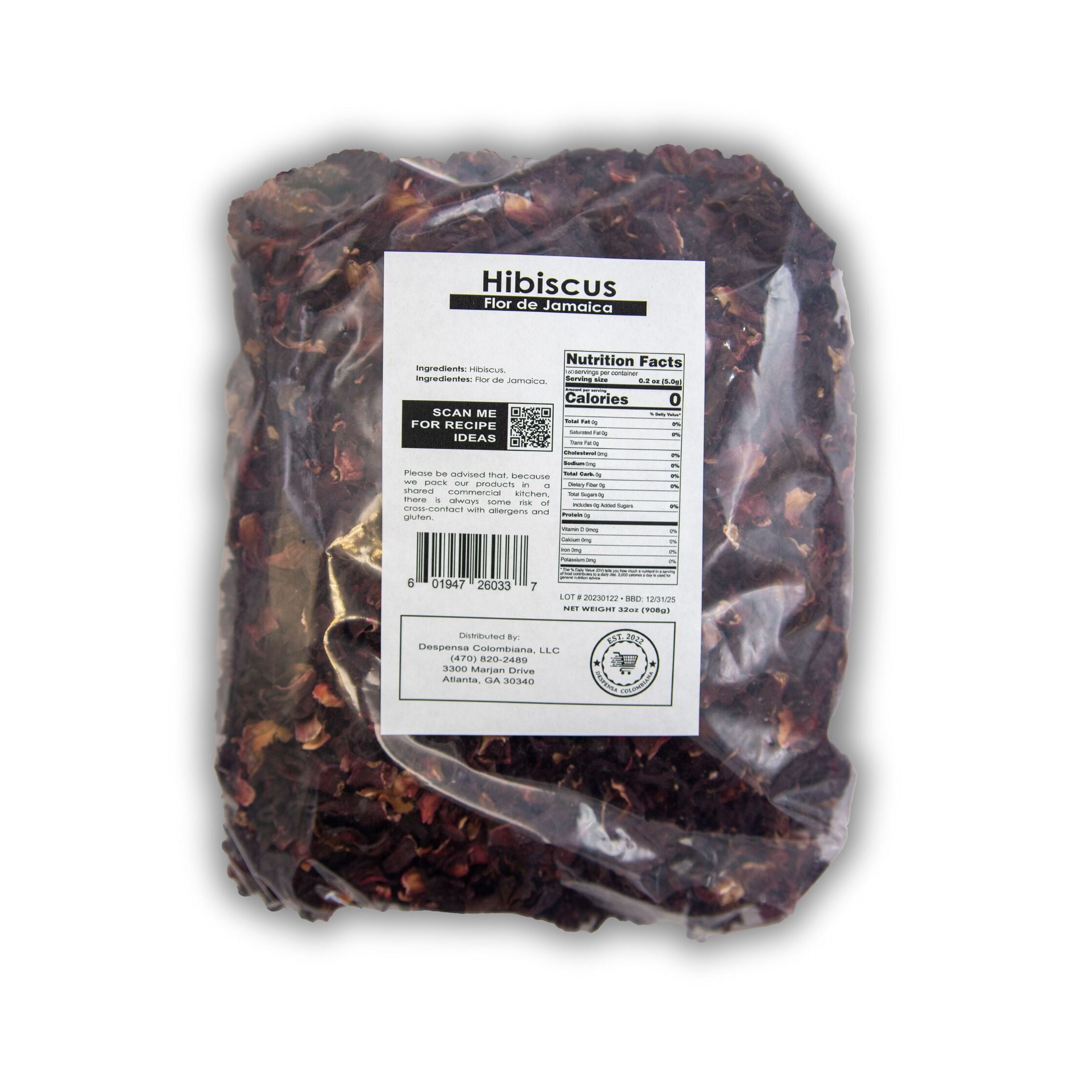 2 lbs Dried Hibiscus Loose-Leaf Flor de Jamaica, 32.00 oz Despensa Colombiana Bag
