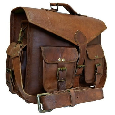 Generic Unisex Adjustable Leather Compact Laptop Bag, Brown, 1-Piece