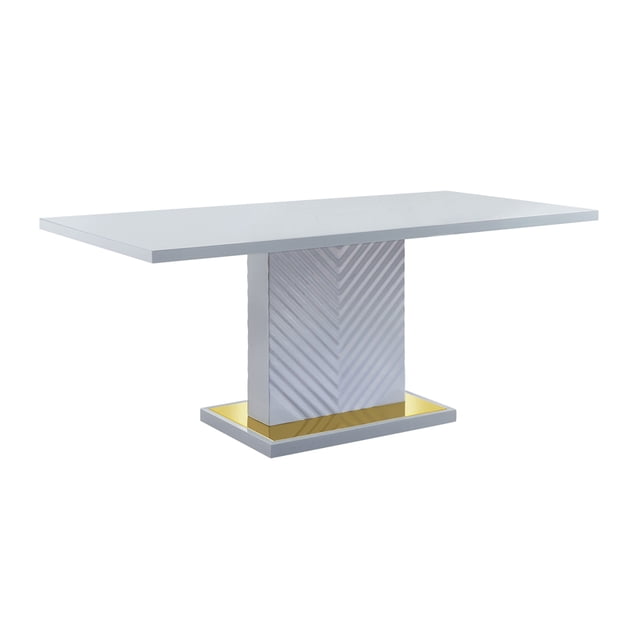 ACME Gaines Wood Pedestal Rectangular Dining Table in Gray High Gloss