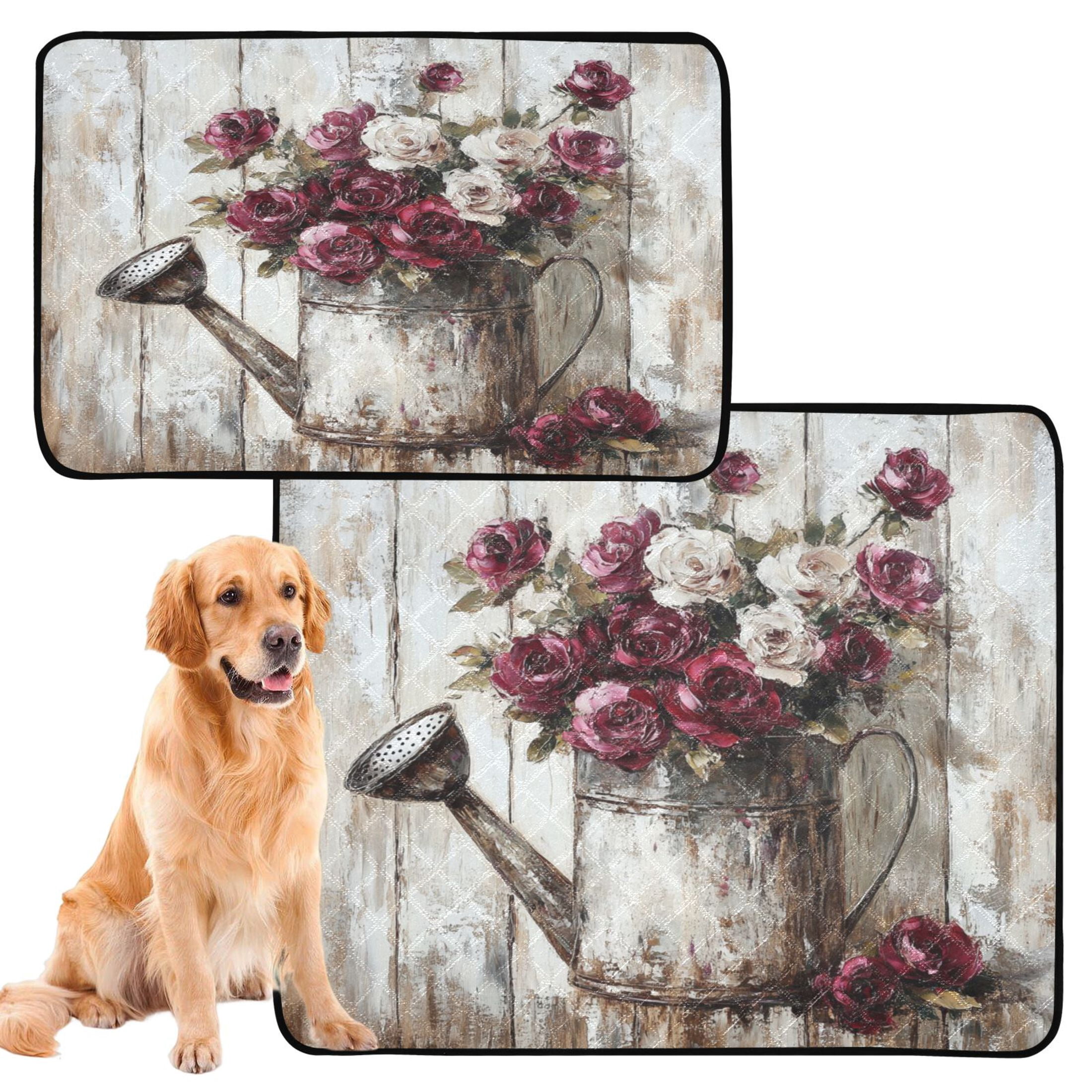 Qxltty Burgundy Roses Cat litter Pads Pet Set of 3 Diaper Mats Center Anti-leakage Layer Absorbent Soft and Comfortable