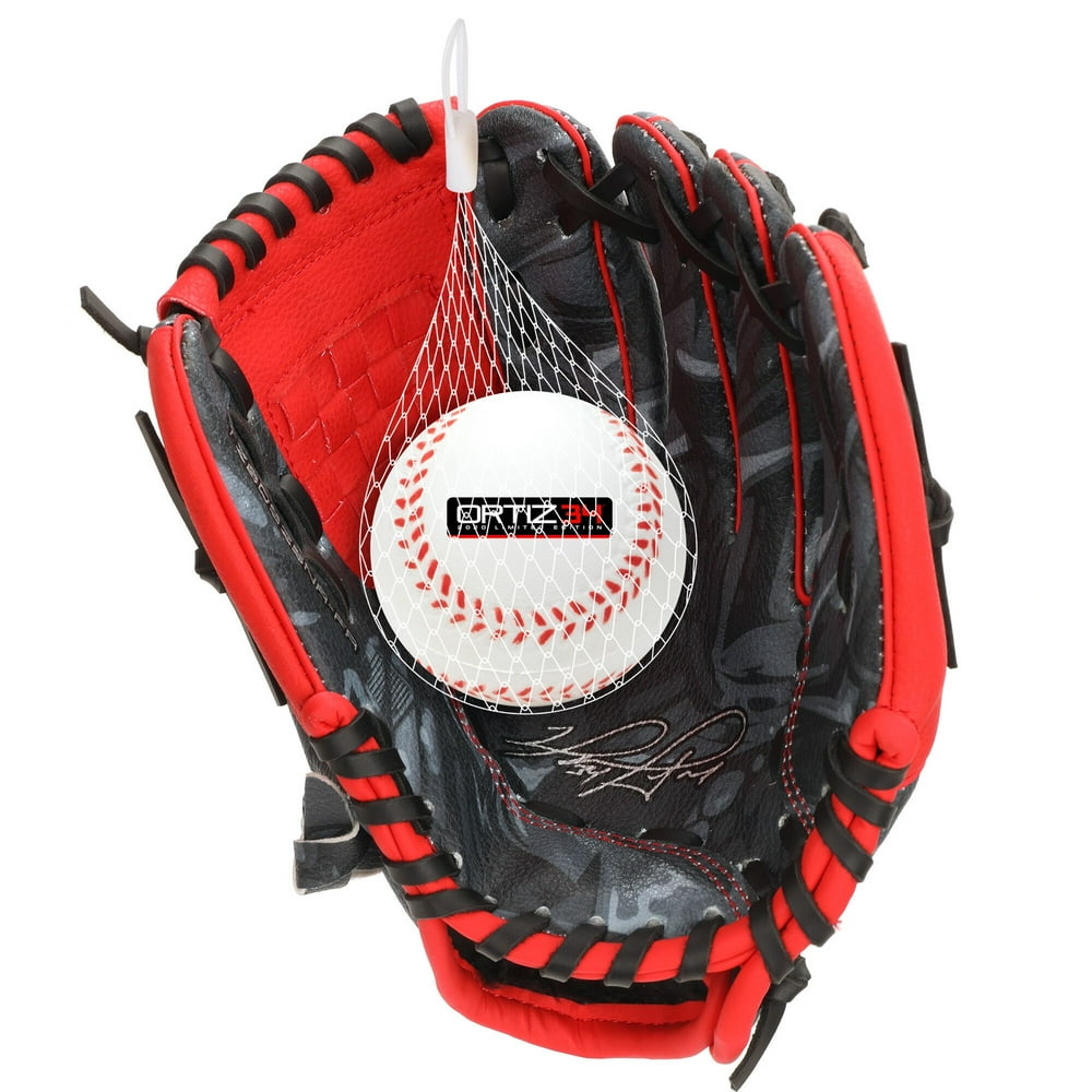 Ortiz34 9" Baseball Glove with Ball Bundle, Red