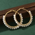 thumbnail image 2 of Beaded Hoop Earrings with Natural Rainbow Moonstone Beads Golden Plated 304 Stainless Steel Hoop Earrings and Cardboard Packing Box 50mm Pin: 0.6x1mm, 2 of 5