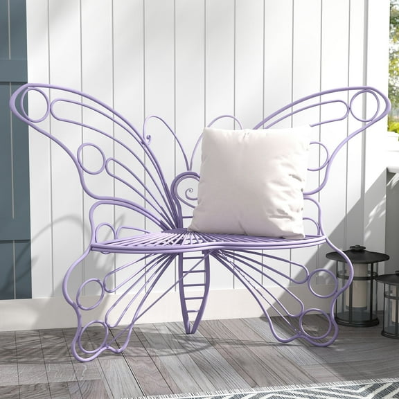 CBJCBJ 50" Weatherproof Outdoor Patio Bench,Metal Butterfly Design for Garden and Lawn Porch, Purple