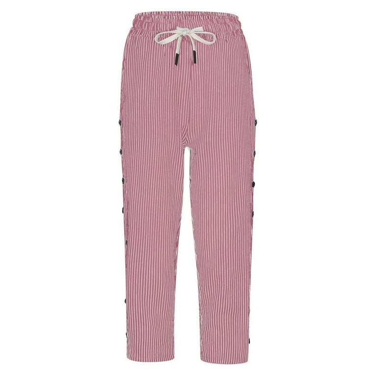 Women Summer Pants Casual Striped Trousers Drawstring Elastic