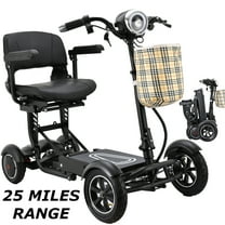 Bangeran Wide Seat Electric Motorized Compact Scooter Rides Up To 25 MILES, Foldable Portable Heavy Duty 300 lbs Capacity - Matte Black