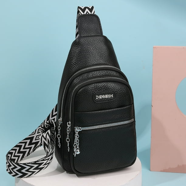 Bolso De Pecho Bolso de pecho para mujer bolsos de hombro de PU a la moda informal bolsillo en la cintura del pecho negro Walmart en linea